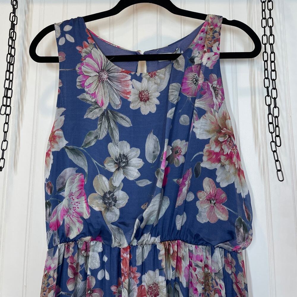 NWT LARA G by Lara Guidotti Garden Floral Airy Silk Blend Maxi Dress Size L - Picture 2 of 9